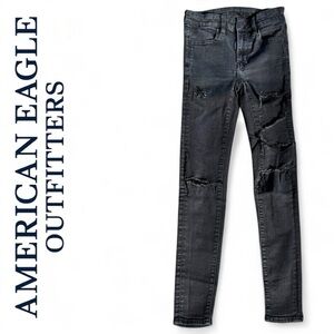 American Eagle Outfitters black NE(X)T LEVEL STRETCH Jeggings size 00 Distressed